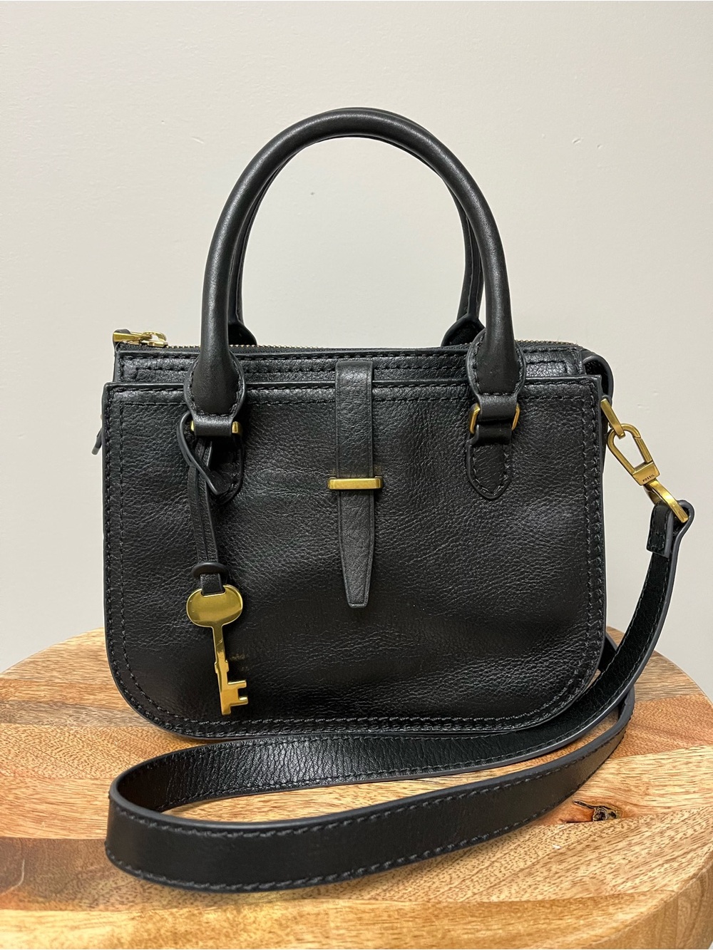 Fossil Ryder Mini Satchel in Black Pebbled Leather